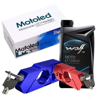 Handlebar lock (Blue) + Motoled MX-6 LED Headlight + Wolf