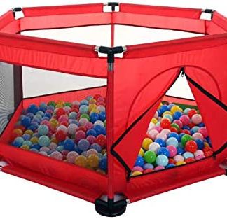 Foldable Baby Kids Playpen Activity Center Room Fitted Floor Baby Kids Safety Protection Care Playpen Tent Crawling Game Folding Fence Toys red